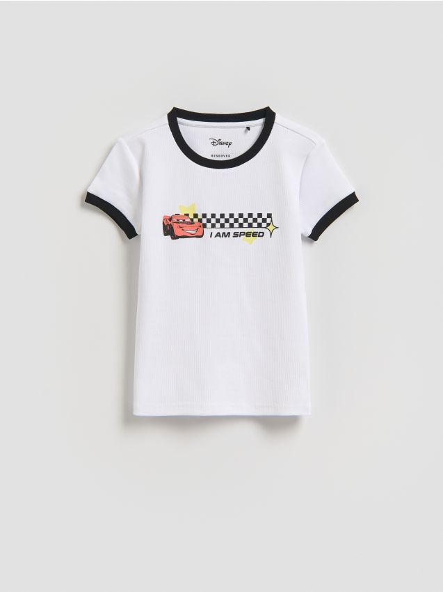 Reserved - T-shirt z nadrukiem Auta - biały