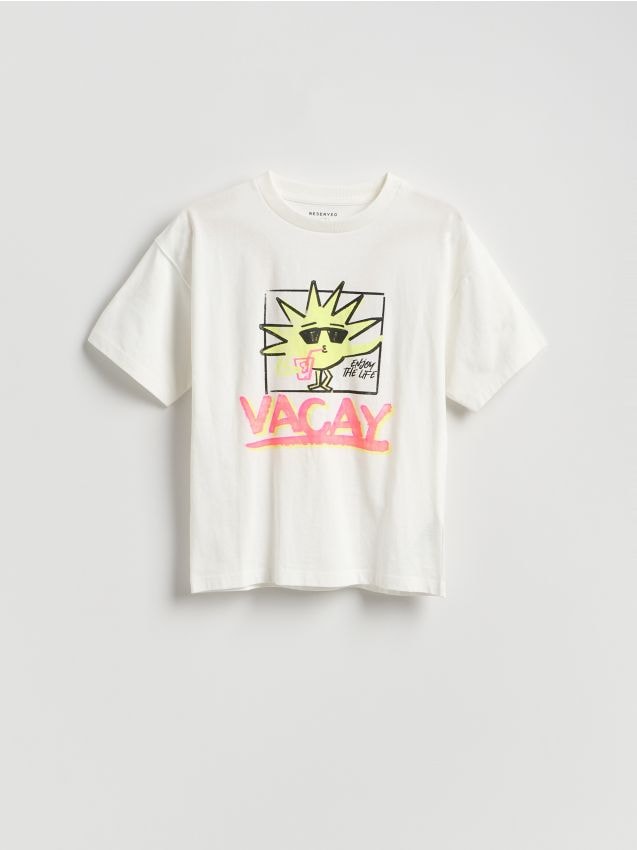 Reserved - T-shirt z nadrukiem - złamana biel