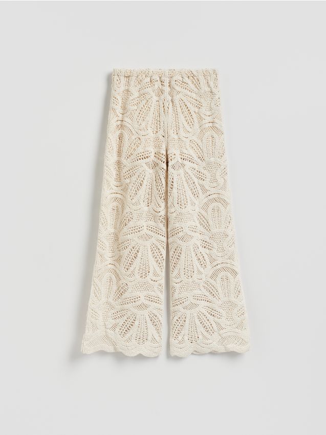 Reserved - Ażurowe spodnie - kremowy
