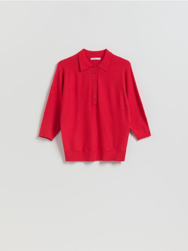 Reserved - Sweter polo z wiskozą - czerwony