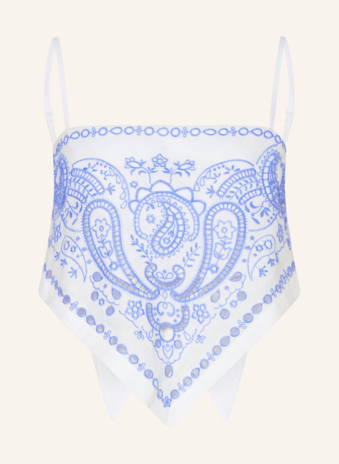 Self-Portrait Lniany Top Z Ażurową Koronką weiss