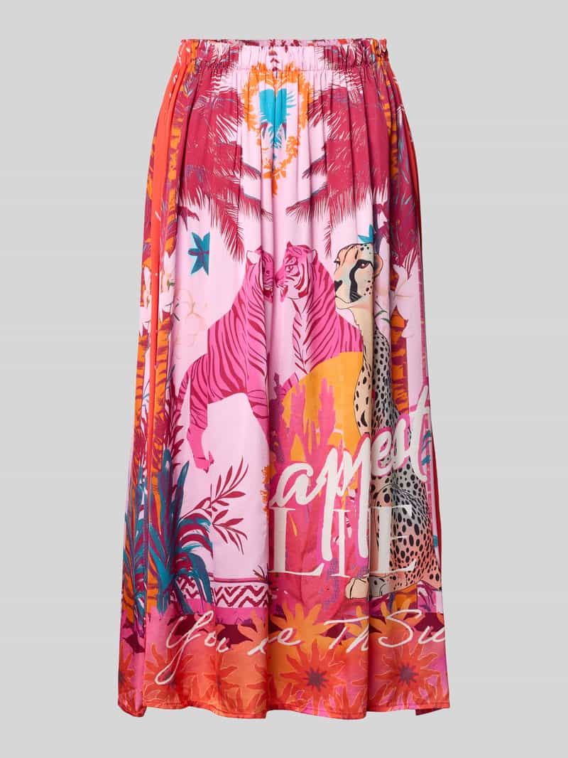 Spódnica midi z czystej wiskozy z nadruk z motywem na całej powierzchni