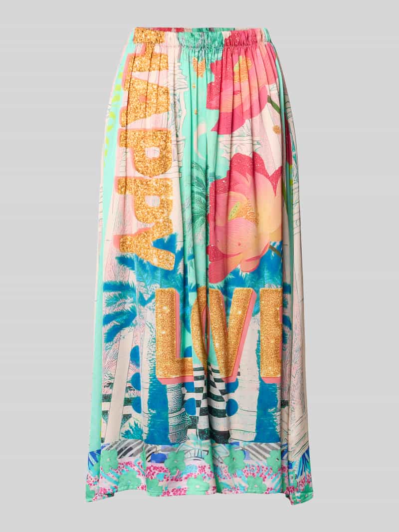 Spódnica midi z czystej wiskozy z nadruk z motywem na całej powierzchni