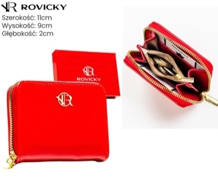 Portfel Rovicky Bułeczka Skóra Włoska Z Suwakiem R-PRK-02-UB/6383 CZERWONY LAKIEROWANY 11 x 8,5 x 2,5 [cm]
