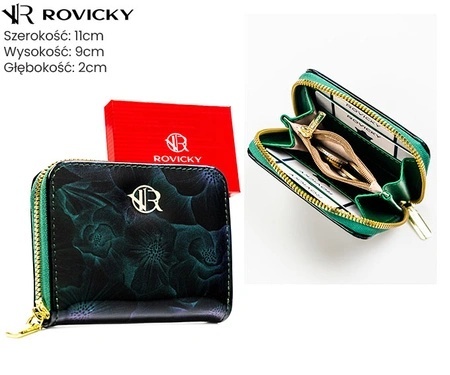 Portfel Rovicky Bułeczka Skóra Włoska Z Suwakiem R-PRK-02-S5/2733 ZIELONY LAKIEROWANY 11 x 8,5 x 2,5 [cm]