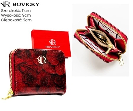 Portfel Rovicky Bułeczka Skóra Włoska Z Suwakiem R-PRK-02-S5/2733 CZERWONY LAKIEROWANY 11 x 8,5 x 2,5 [cm]