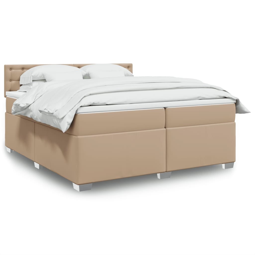 VidaXL Łóżko kontynentalne z materacem, cappuccino ekoskóra 200x200 cm