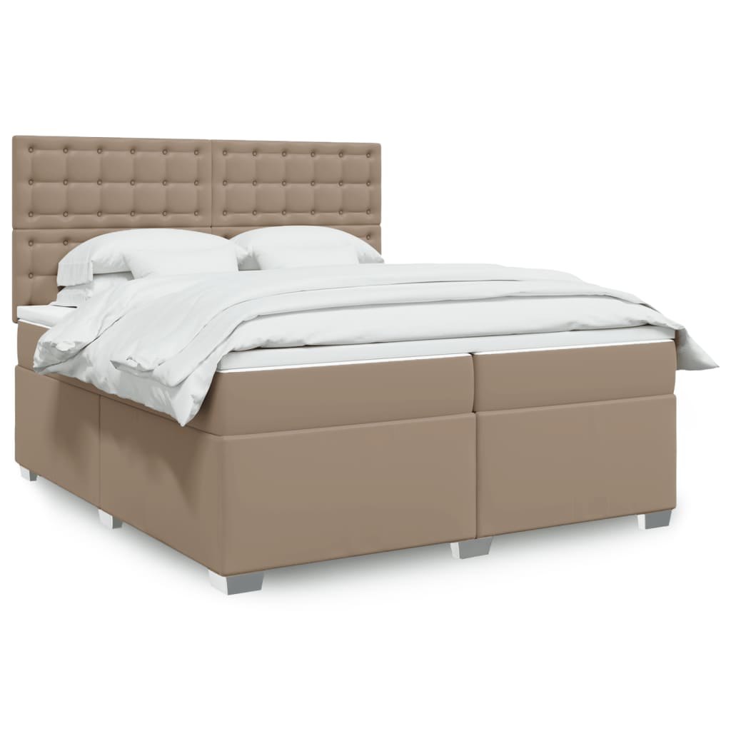 VidaXL Łóżko kontynentalne z materacem, cappuccino ekoskóra 200x200 cm