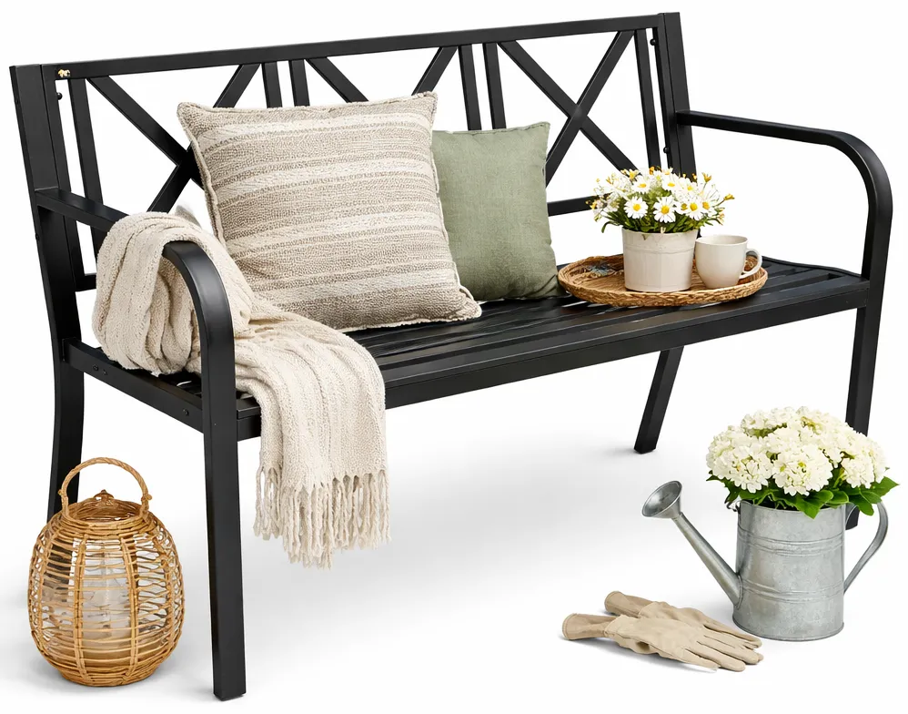 Elior Czarna metalowa ławka ogrodowa W0-K24