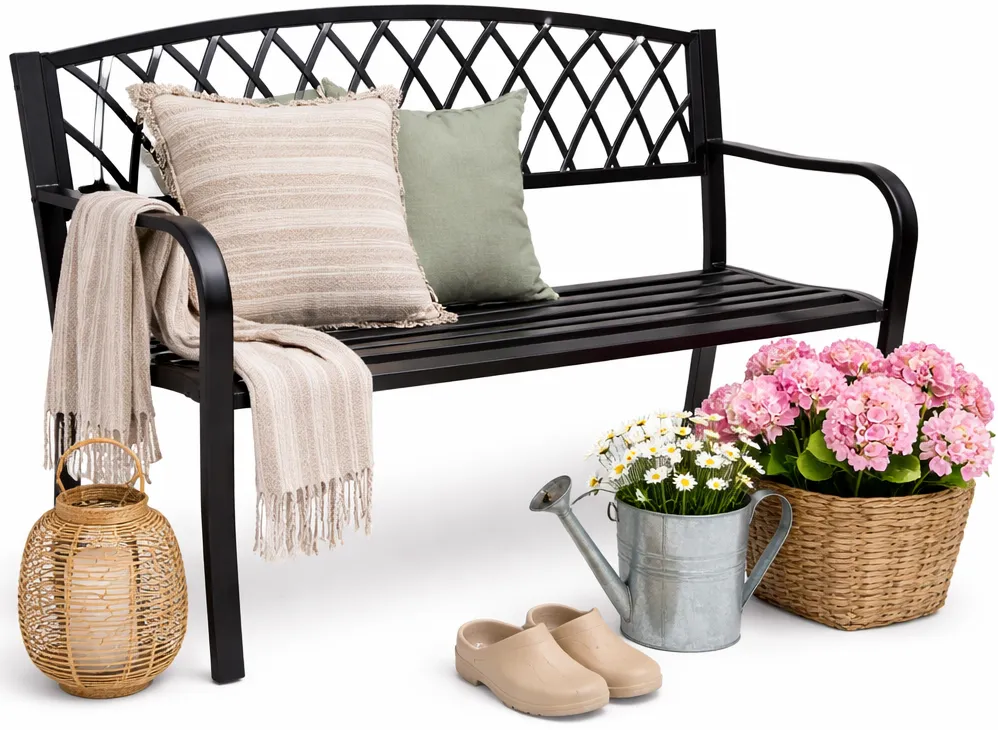 Elior Czarna metalowa ławka z oparciem K5-E71