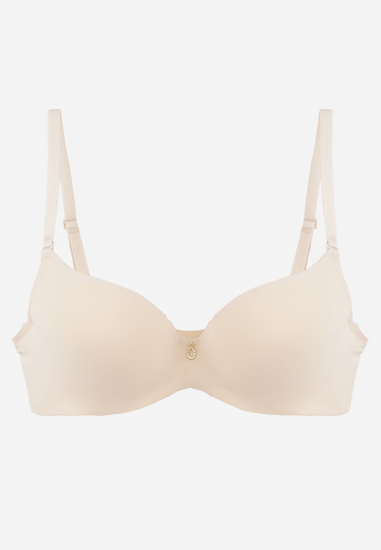 Beżowy Biustonosz Push Up o Gładkim Wykończeniu z Cyrkoniową Aplikacją Claronei