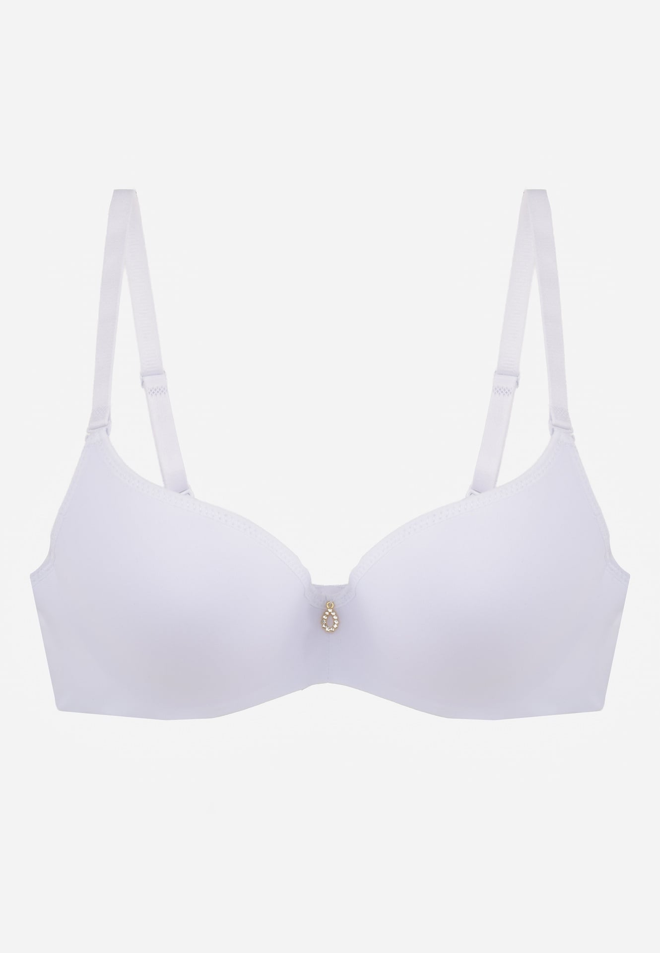 Biały Biustonosz Push Up o Gładkim Wykończeniu z Cyrkoniową Aplikacją Claronei