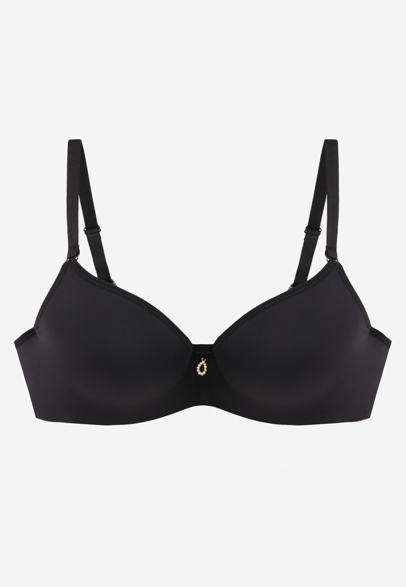 Czarny Biustonosz Push Up o Gładkim Wykończeniu z Cyrkoniową Aplikacją Claronei