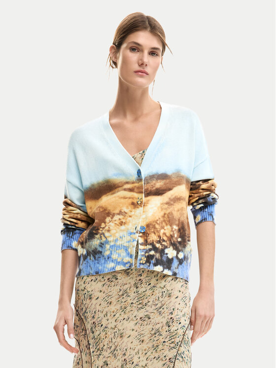 Desigual Kardigan Sun 26SWJF18 Niebieski jasny Regular Fit