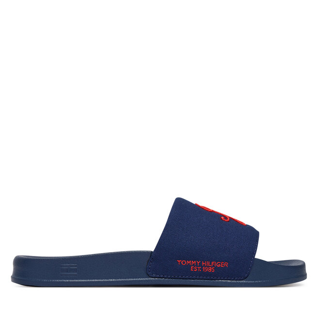 Klapki Tommy Hilfiger Logo Embroidery Canvas FM0FM05858 Granatowy