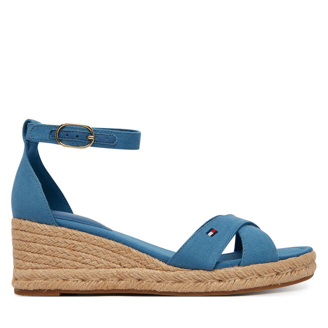 Espadryle Tommy Hilfiger Hemp Crossover Strap Wedge Espadrilles FW0FW09332 Niebieski