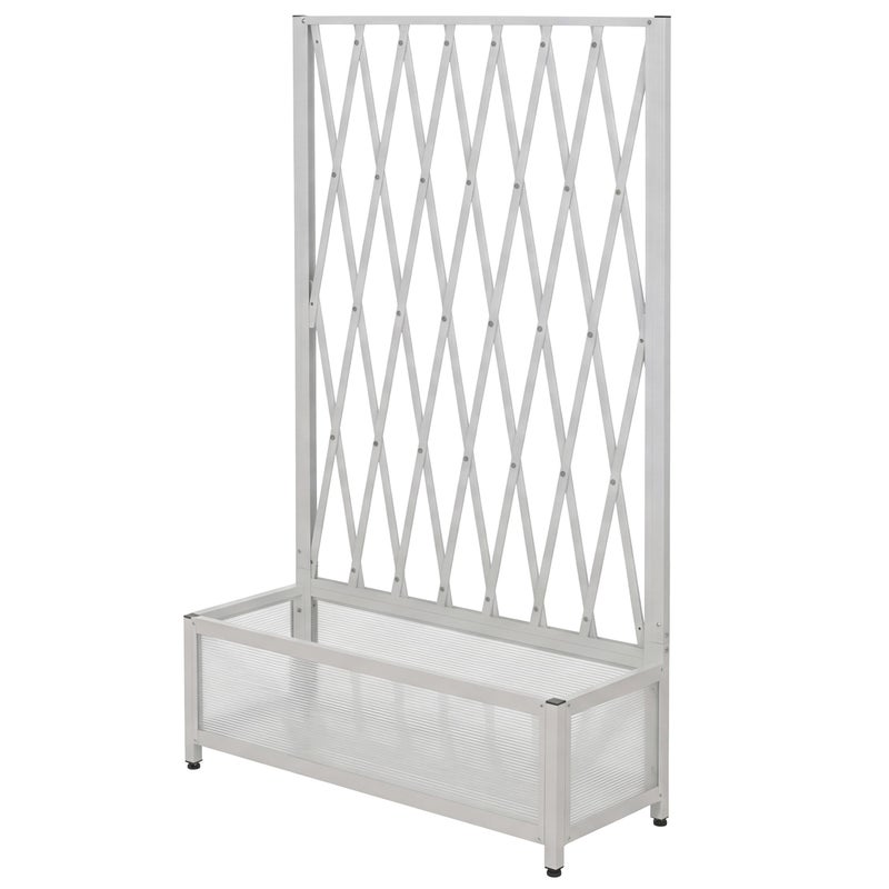 Aluminiowa kratka do pnączy HWC-G21, kratka nożycowa, podpora do pnączy, skrzynka na kwiaty, donica, stalowa, 152 x 90 x 35 cm ~ biała