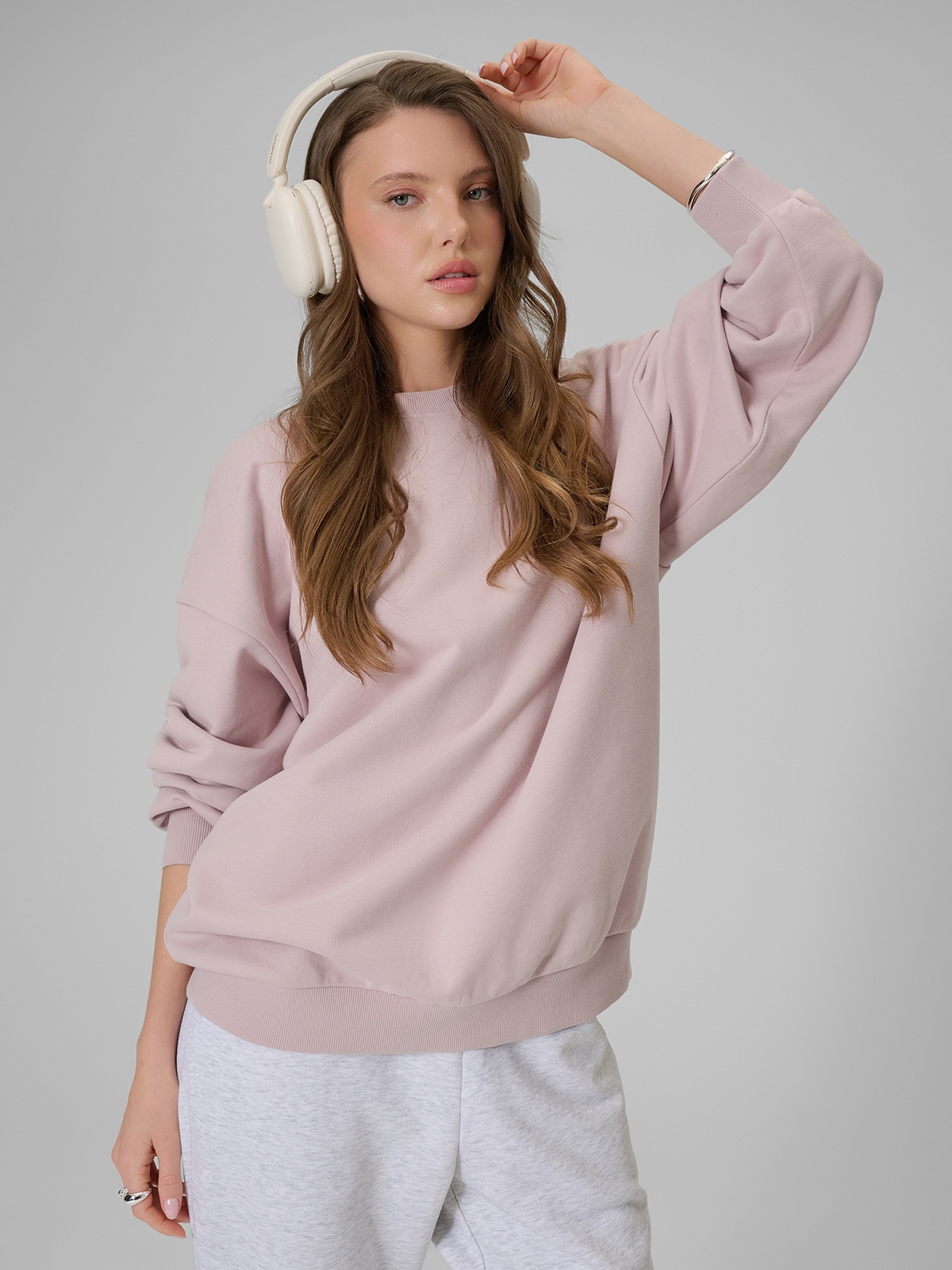 4F Bluza dresowa loose bez kaptura damska - różowa XS