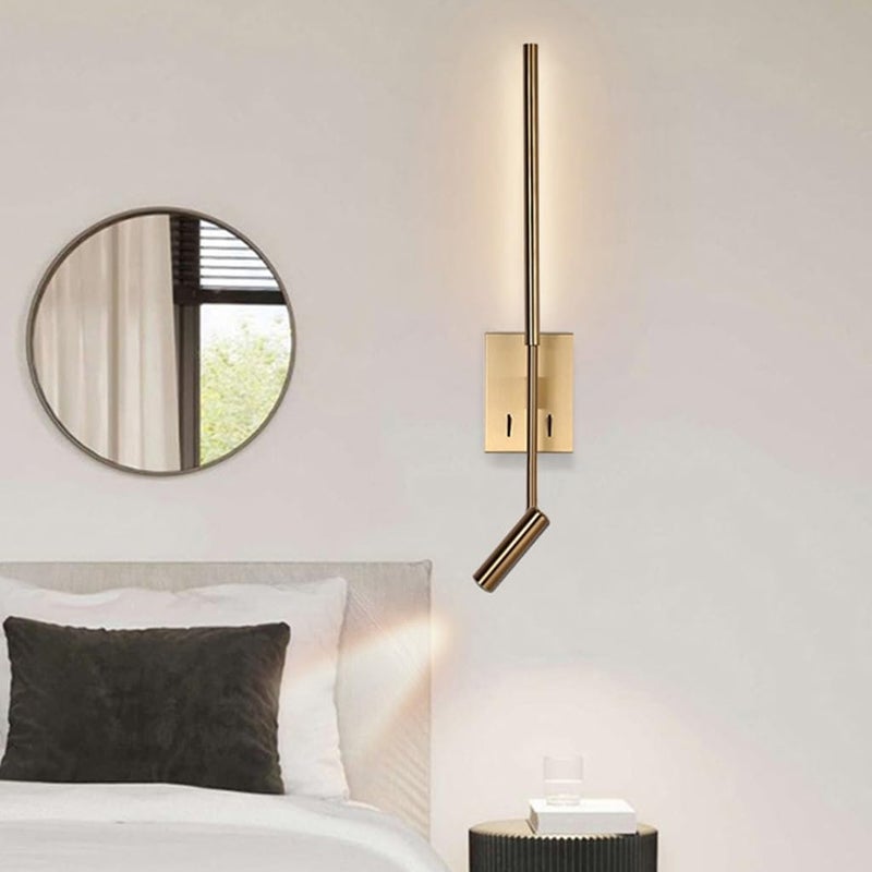 Kinkiet LED do sypialni, obrót 350°, nowoczesny minimalistyczny design, odpowiedni do oświetlenia wnętrz sypialni i salonów (złoty).