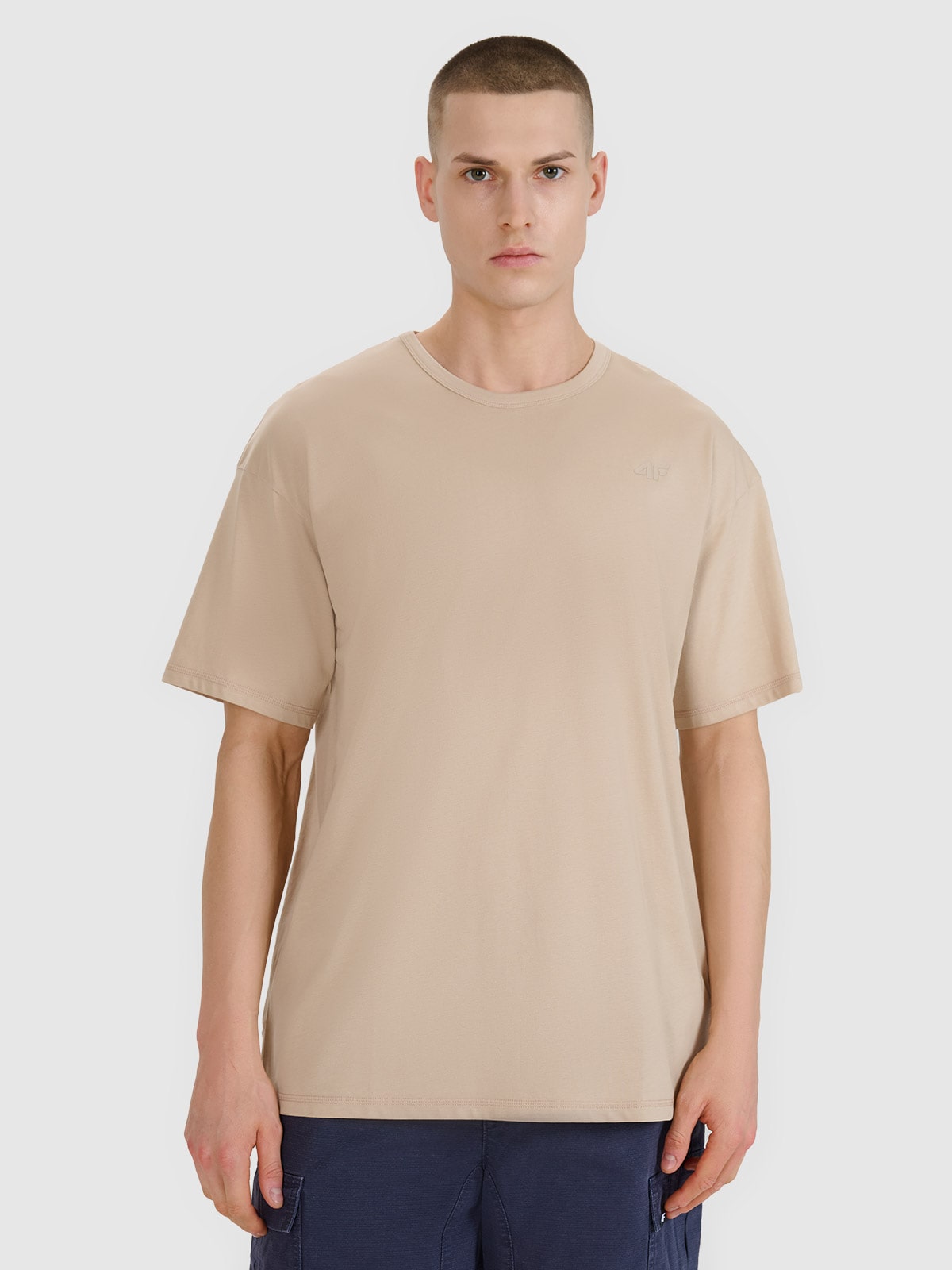 4F T-shirt oversize gładki męski - brązowy M