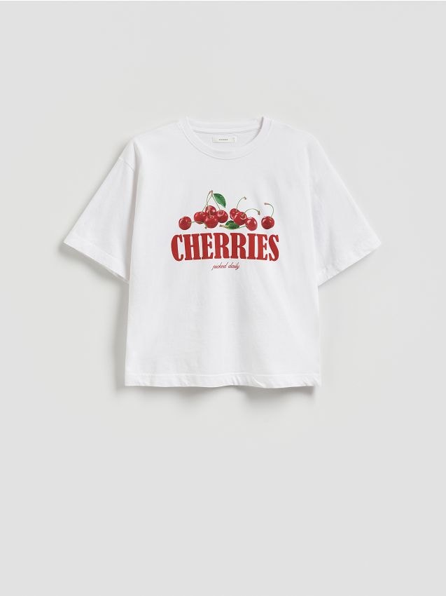 Reserved - Bawełniany t-shirt oversize - biały