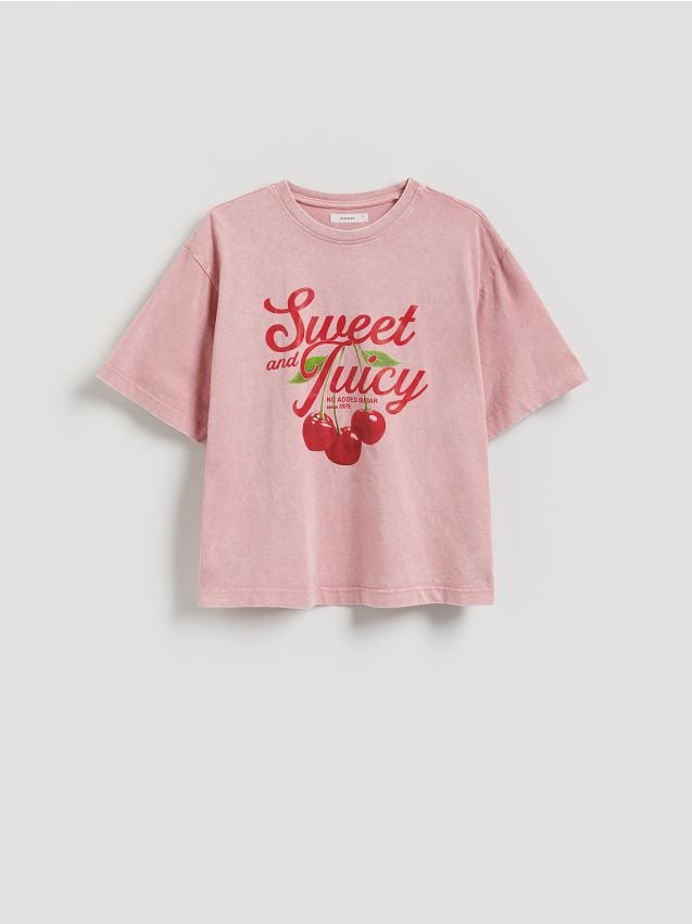 Reserved - Bawełniany t-shirt oversize - różowy