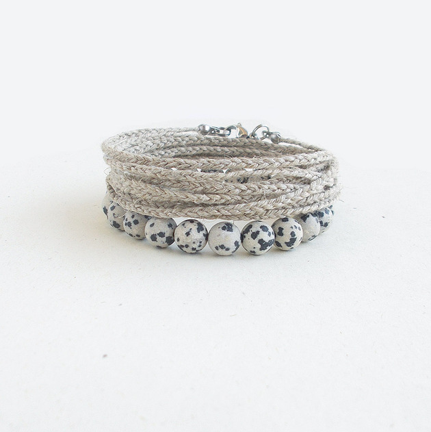 Jaspis dalmatyński matowy i naturalny Len Bransoletka