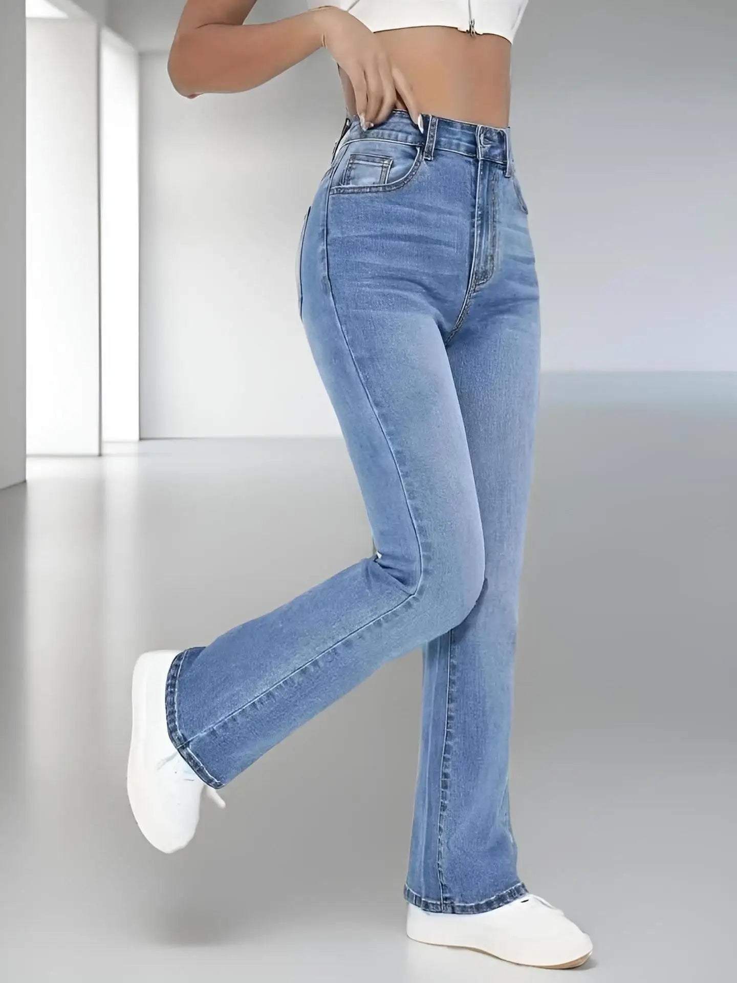 Klasyczne spodnie jeansowe damskie - Niebieski XS