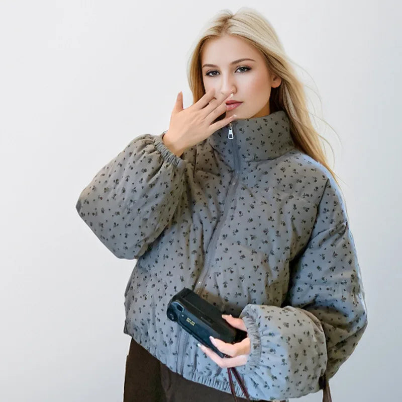 Puchowa zimowa kurtka damska - Szary S