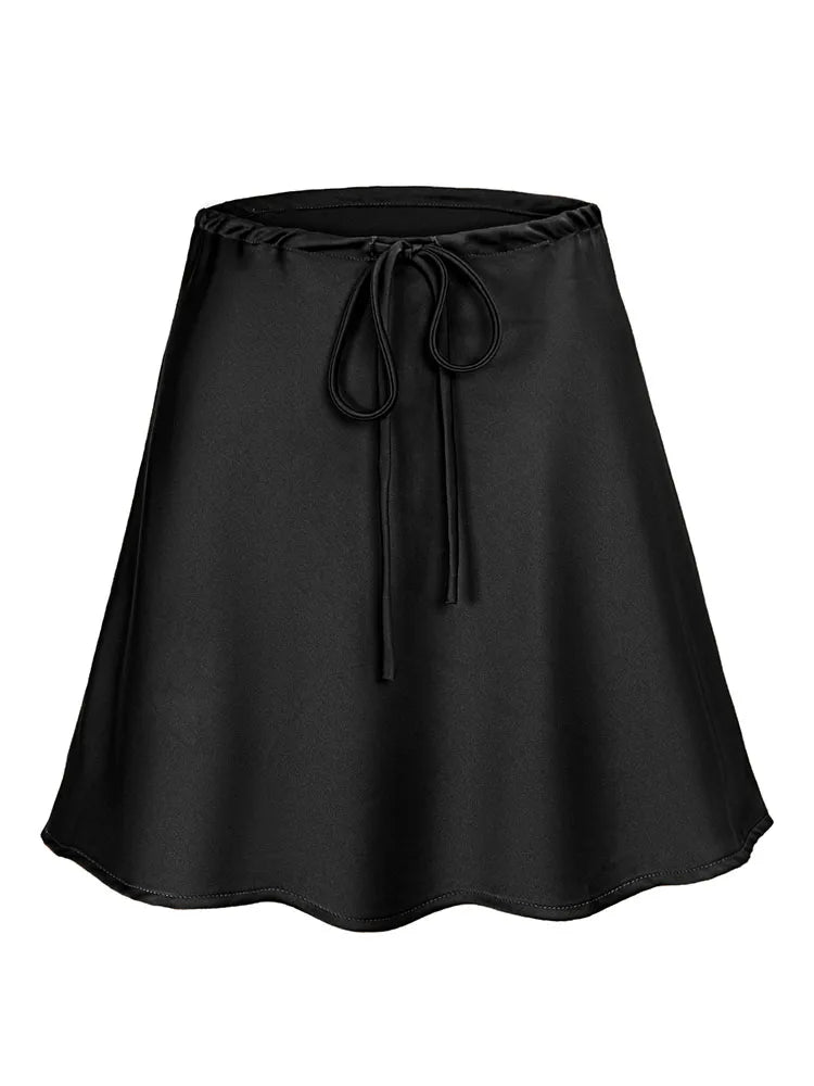 Satynowa spódnica mini z wiązaniem - Czarny S