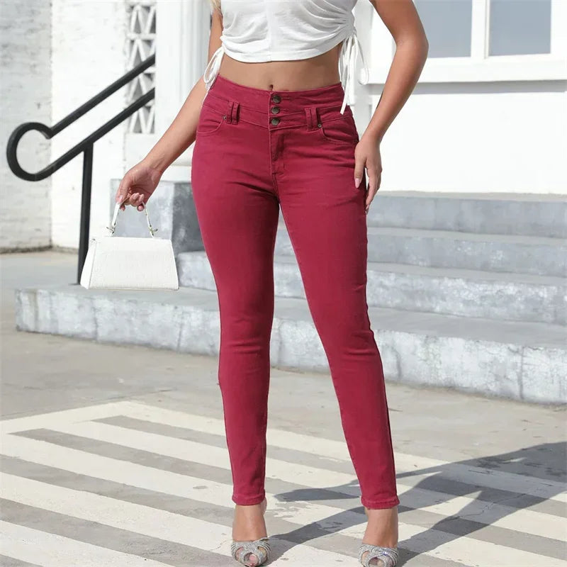 Damskie jeansowe rurki - Różowy S