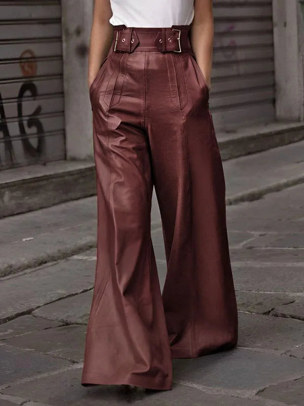 Skórzane spodnie w stylu oversize - Bordowy S