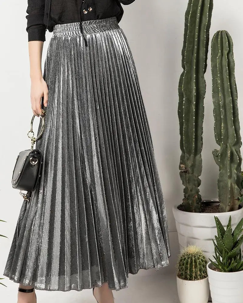 Plisowana spódnica maxi - Srebrny S