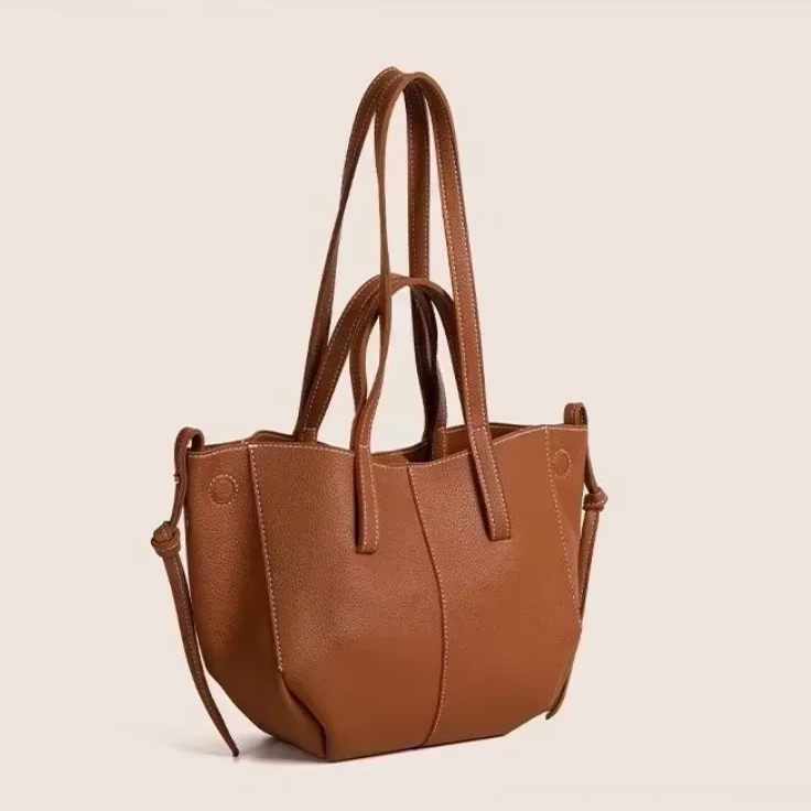 Skórzana mała torba shopper - Brązowy