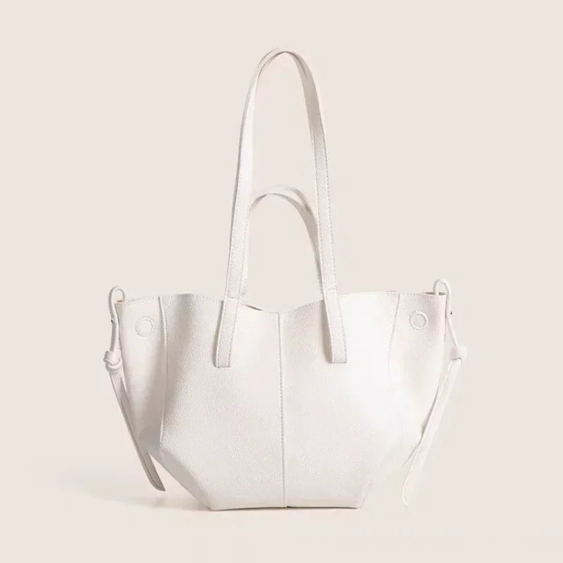 Skórzana mała torba shopper - Biały