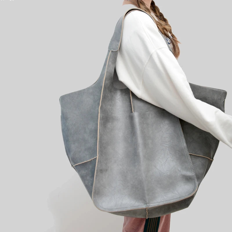 Duża torba shopper z kieszenią - Szary