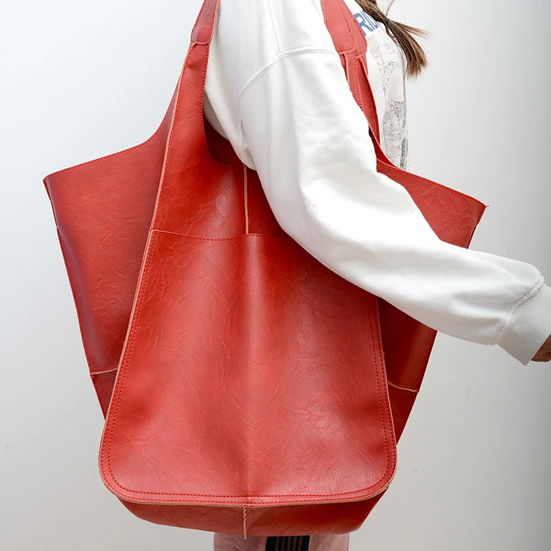 Duża torba shopper z kieszenią - Czerwony