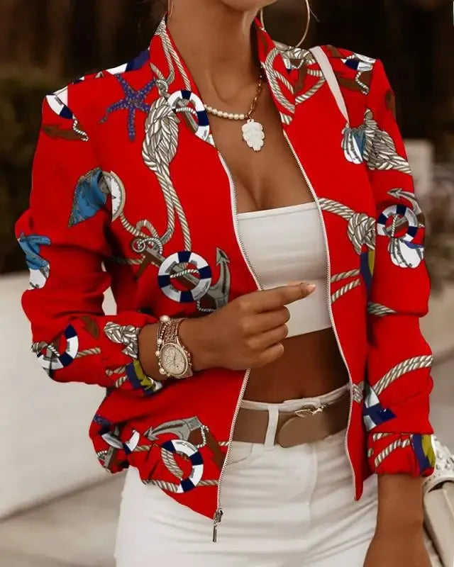 Kurtka bomberka damska we wzory - Czerwony S