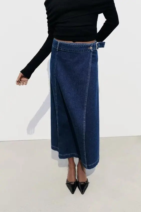 Jeansowa spódnica maxi - Niebieski S