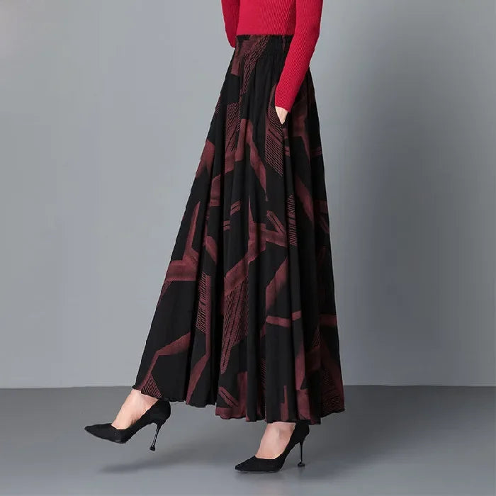 Elegancka spódnica maxi we wzory - M