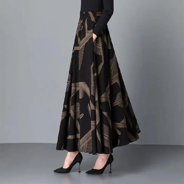 Elegancka spódnica maxi we wzory - M