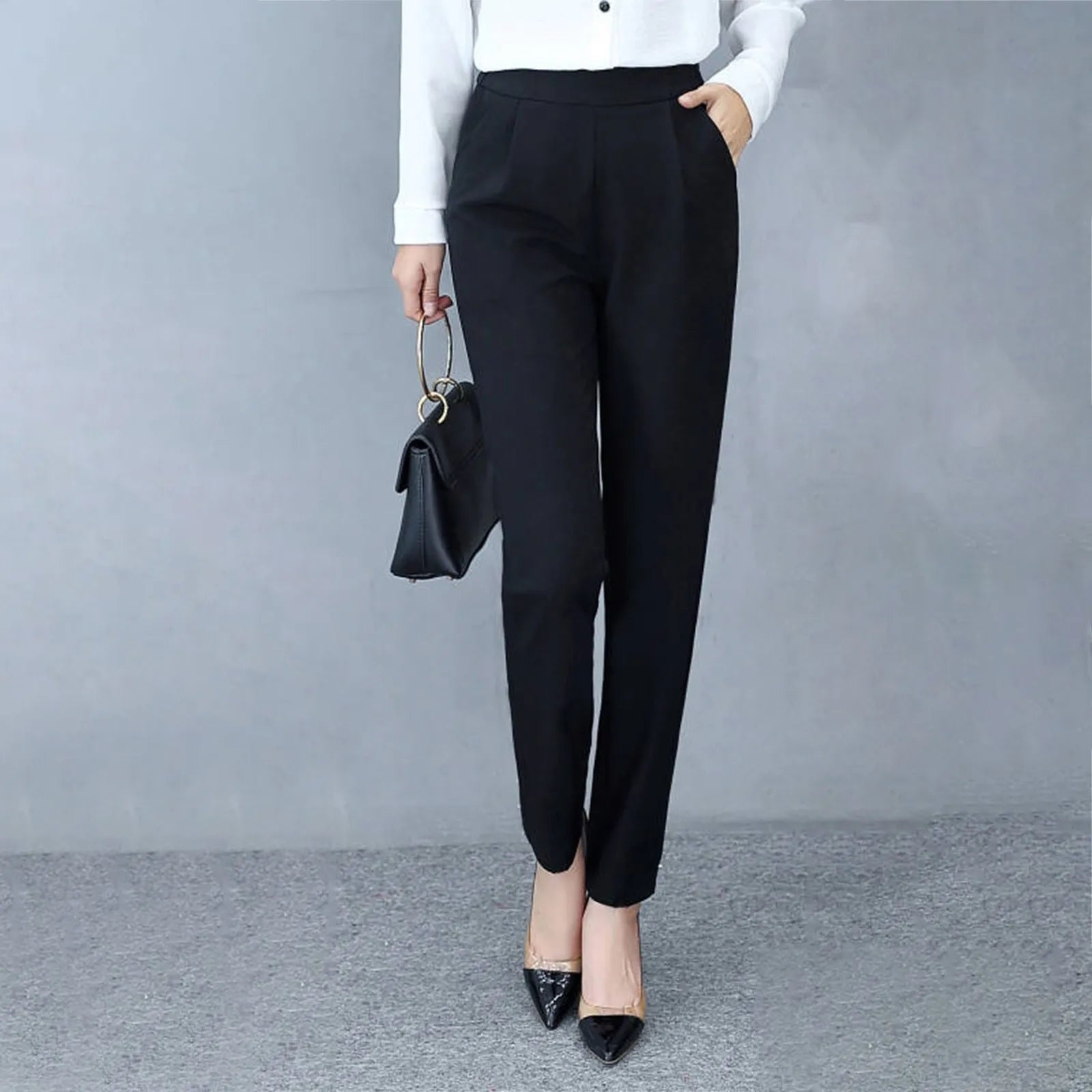 Damskie eleganckie spodnie chinosy - Czarny M