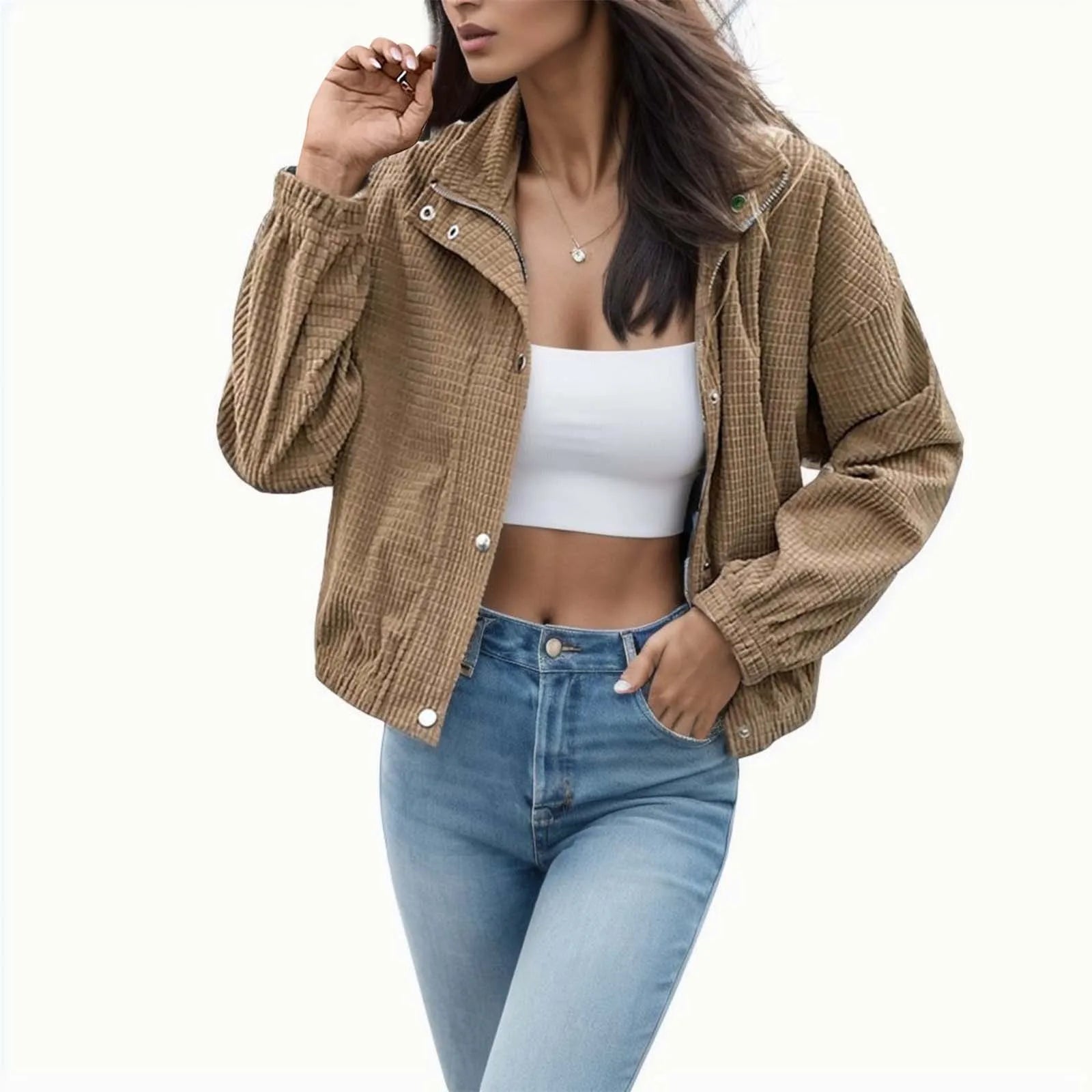 Bomberka damska na zamek i zatrzaski - Brązowy S