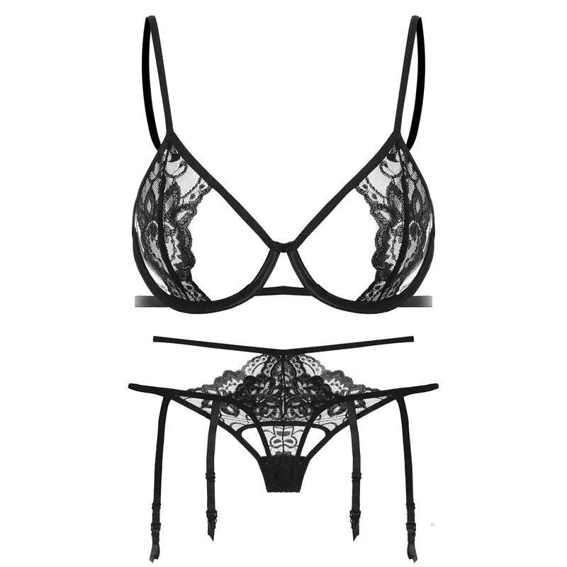 Zestaw bielizny koronkowej - Czarny S/M