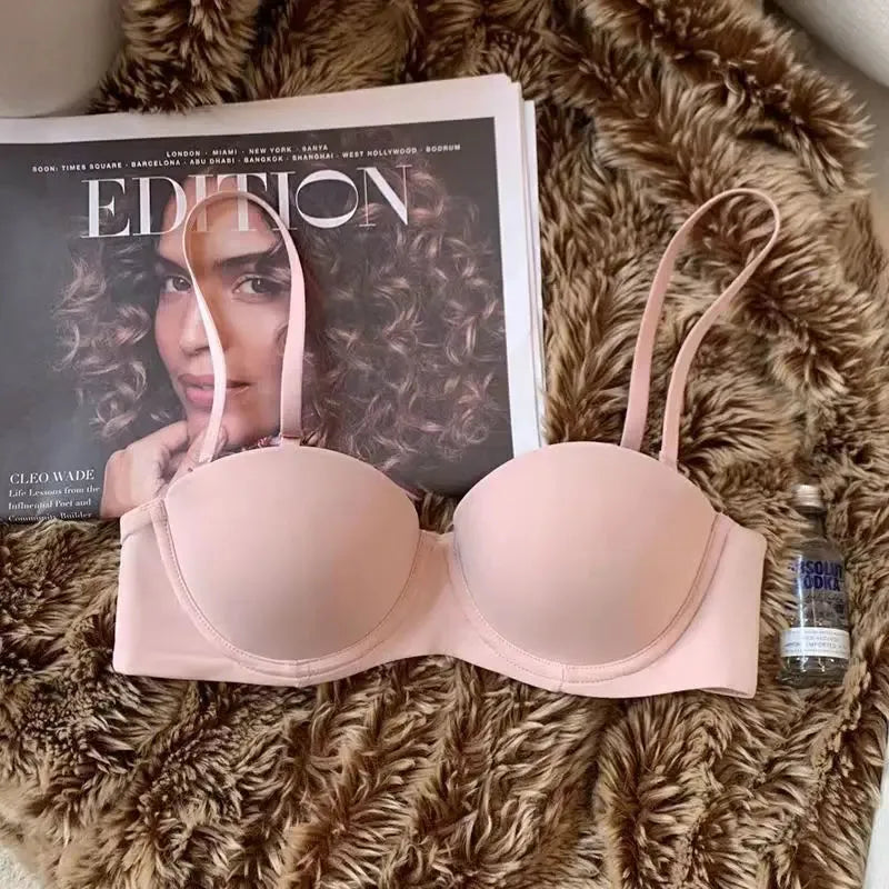 Biustonosz bezszwowy push-up - Różowy S