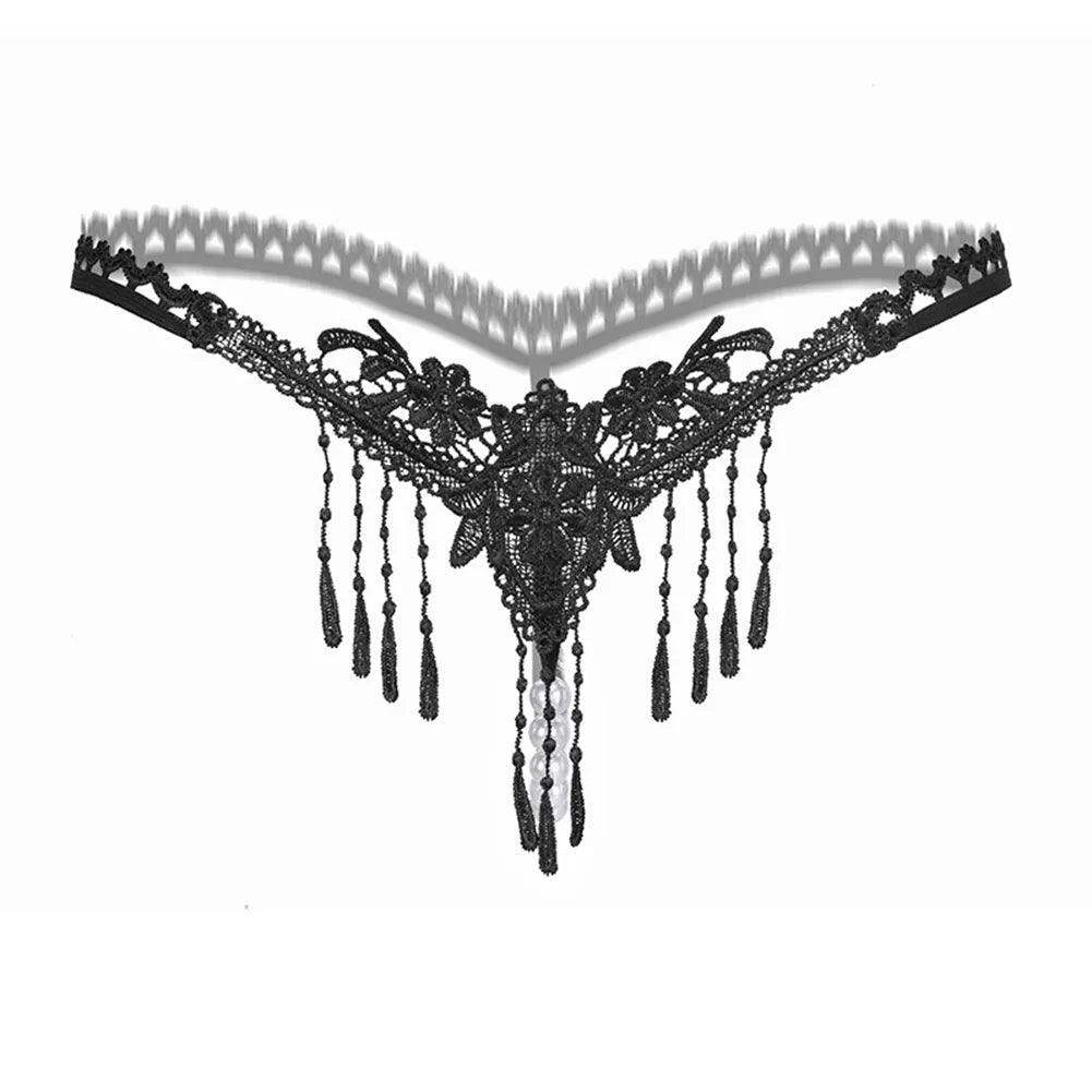 Stringi ozdobne z haftem - Czarny Uniwersalny