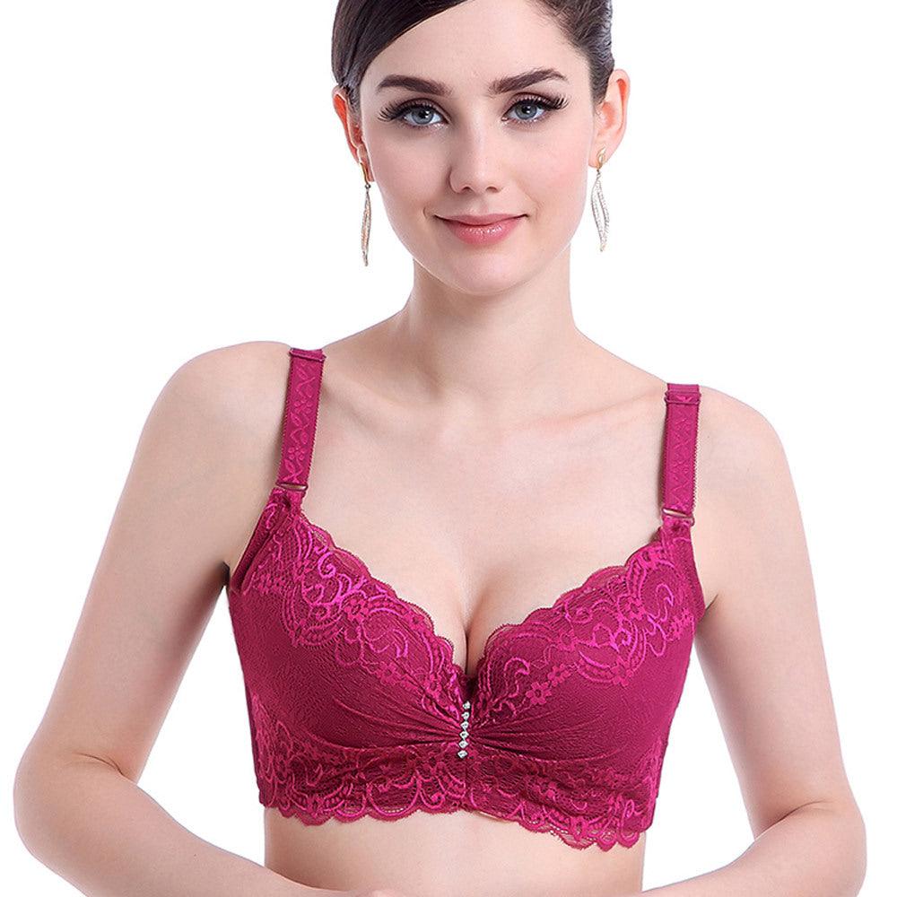 Biustonosz push-up z cyrkoniami - Bordowy C / 36 C / 36