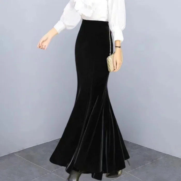 Welurowa ołówkowa spódnica maxi - Czarny M