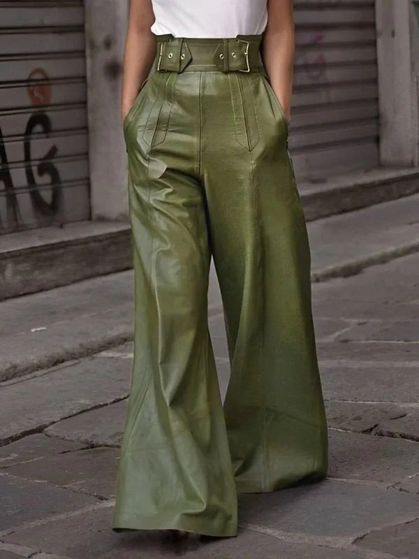 Skórzane spodnie w stylu oversize - Zielony S
