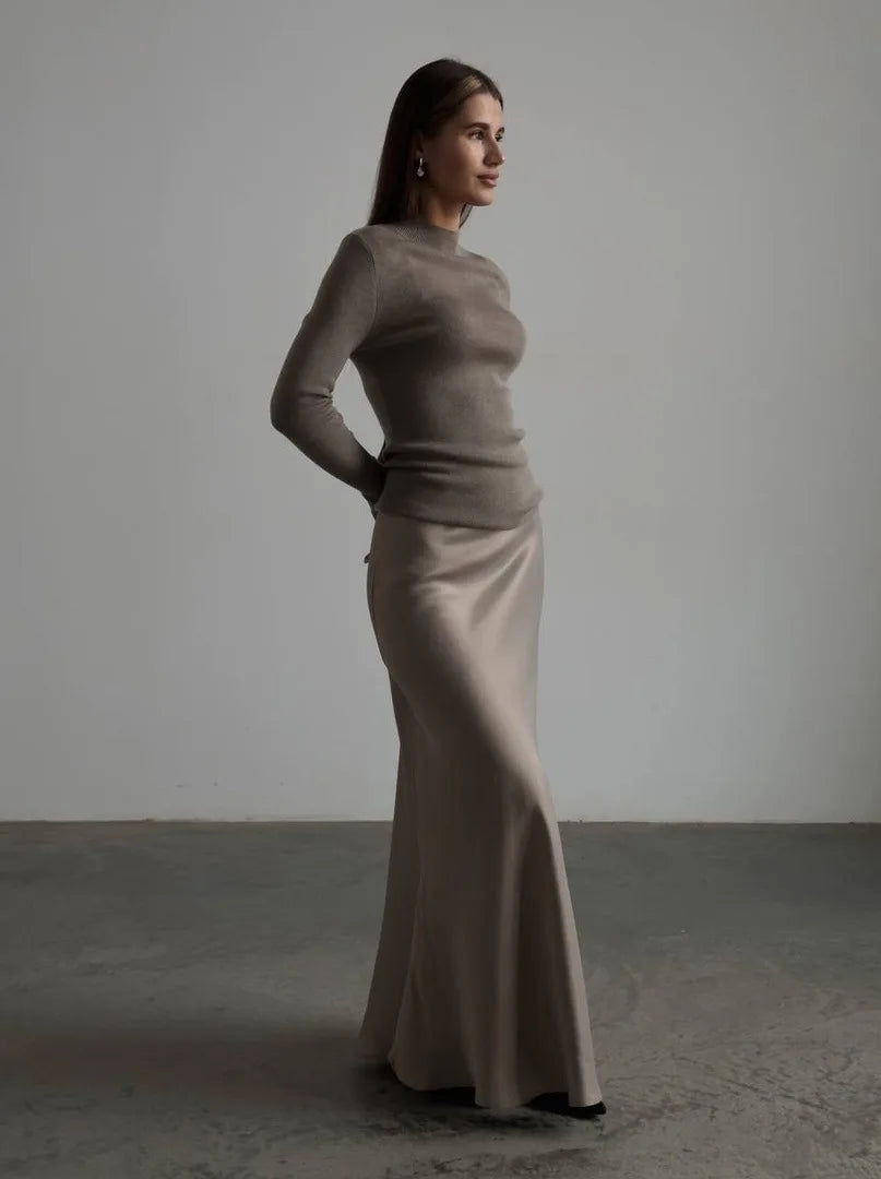 Satynowa elegancka spódnica maxi - Szary S